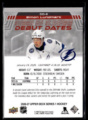 2026-27 Upper Deck Series 1 Hockey Debut Dates #DD-6 Simon Lundmark RC (2)