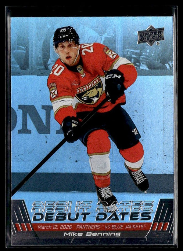 Mike Benning RC - #DD-18 Debut Dates hockey card from 2026-27 Upper Deck Series 1