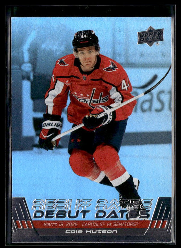Cole Hutson RC - #DD-7 Debut Dates hockey card from 2026-27 Upper Deck Series 1