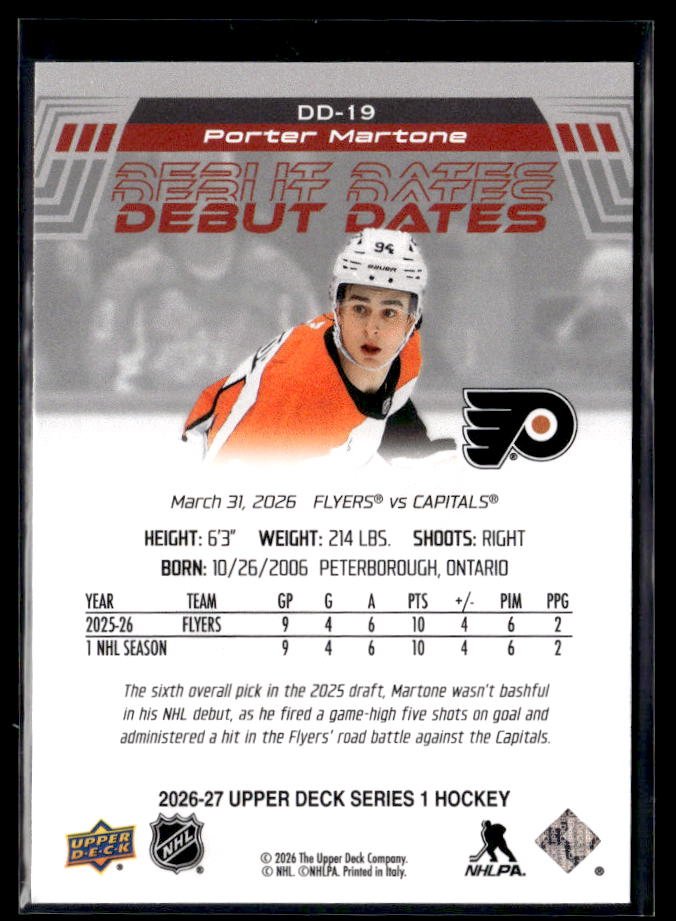 2026-27 Upper Deck Series 1 Hockey Debut Dates #DD-19 Porter Martone RC (2)