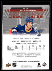2026-27 Upper Deck Series 1 Hockey Debut Dates #DD-11 Theo Lindstein RC (2)