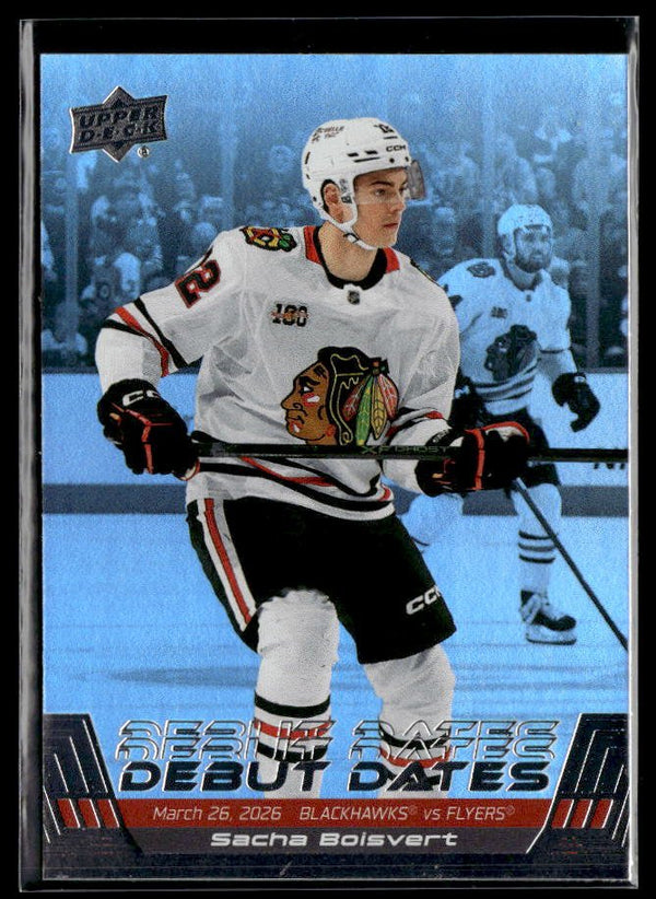 Sacha Boisvert RC - #DD-3 Debut Dates hockey card from 2026-27 Upper Deck Series 1