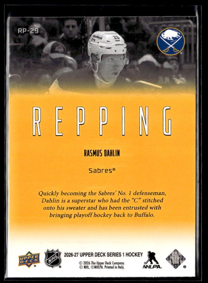 2026-27 Upper Deck Series 1 Hockey Repping #RP-29 Rasmus Dahlin (2)