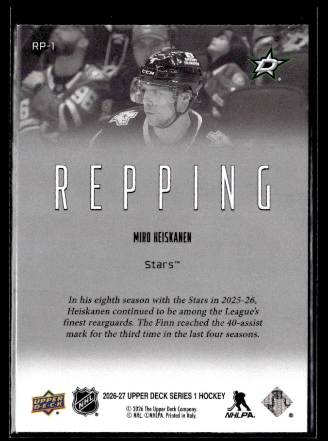 2026-27 Upper Deck Series 1 Hockey Repping #RP-1 Miro Heiskanen (2)
