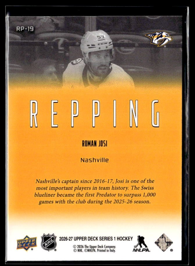 2026-27 Upper Deck Series 1 Hockey Repping #RP-19 Roman Josi (2)