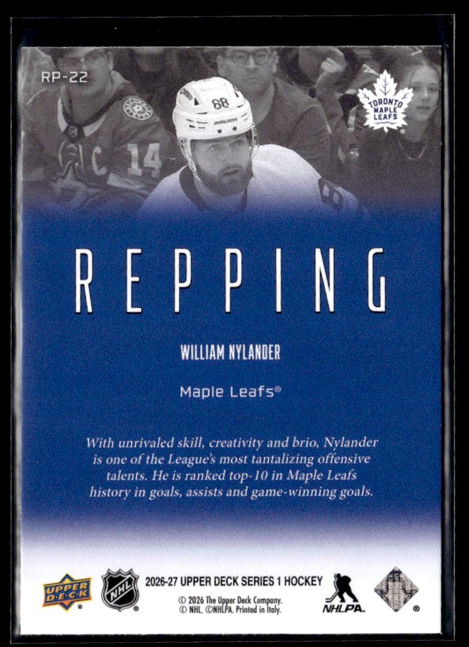 2026-27 Upper Deck Series 1 Hockey Repping #RP-22 William Nylander (2)