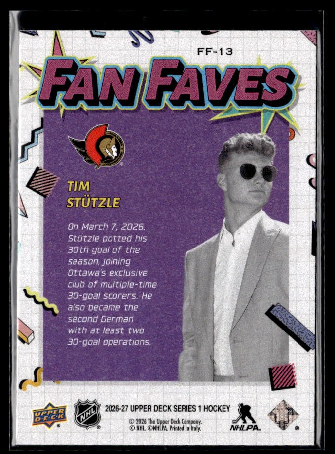 2026-27 Upper Deck Series 1 Hockey Fan Faves #FF-13 Tim Stützle (2)