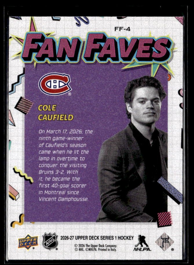 2026-27 Upper Deck Series 1 Hockey Fan Faves #FF-4 Cole Caufield (2)