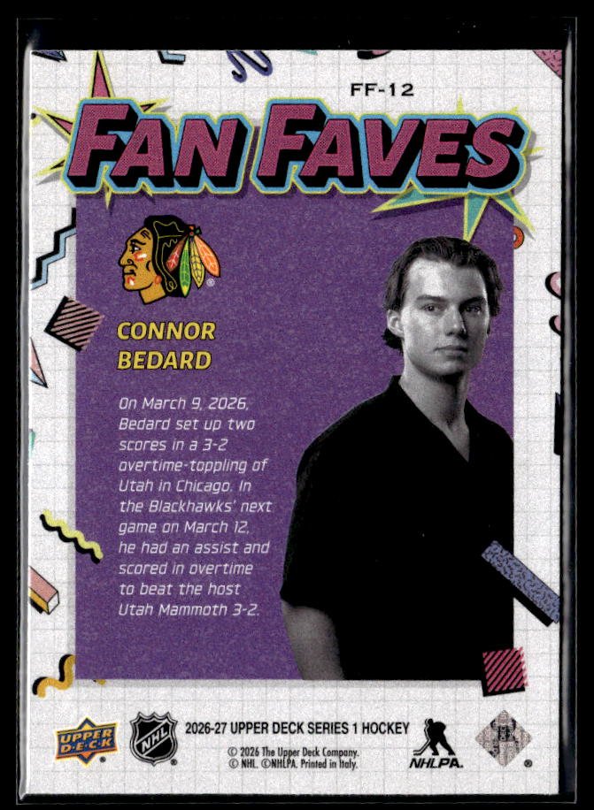 2026-27 Upper Deck Series 1 Hockey Fan Faves #FF-12 Connor Bedard (2)