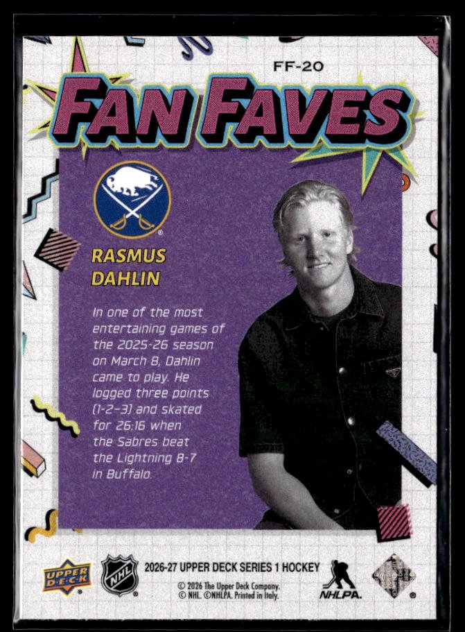 2026-27 Upper Deck Series 1 Hockey Fan Faves #FF-20 Rasmus Dahlin (2)