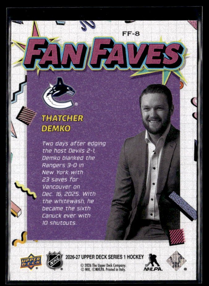 2026-27 Upper Deck Series 1 Hockey Fan Faves #FF-8 Thatcher Demko (2)