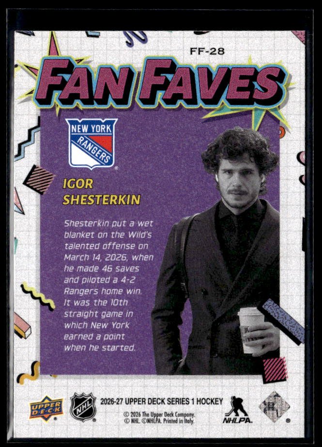 2026-27 Upper Deck Series 1 Hockey Fan Faves #FF-28 Igor Shesterkin (2)