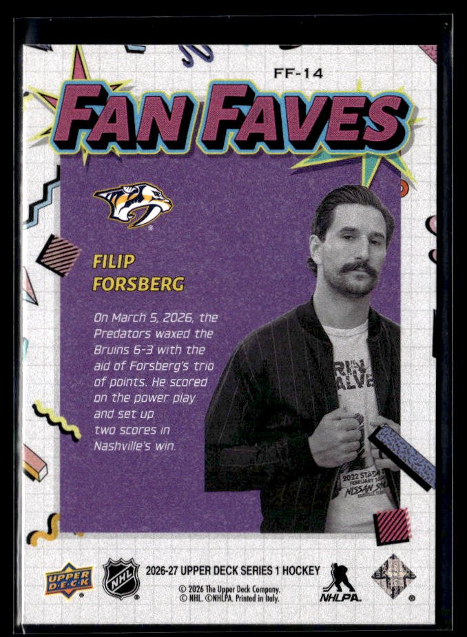 2026-27 Upper Deck Series 1 Hockey Fan Faves #FF-14 Filip Forsberg (2)