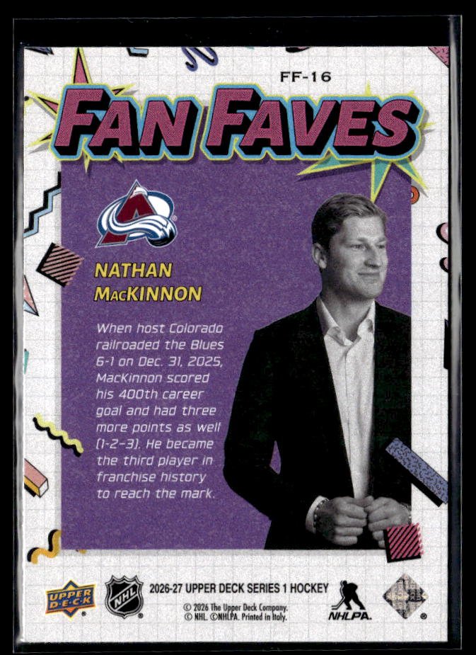2026-27 Upper Deck Series 1 Hockey Fan Faves #FF-16 Nathan MacKinnon (2)