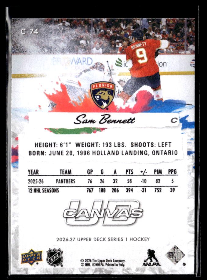 2026-27 Upper Deck Series 1 Hockey Canvas #C-74 Sam Bennett (2)