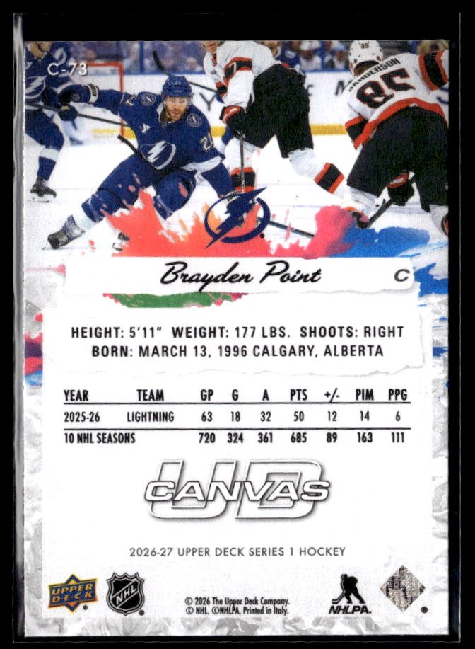 2026-27 Upper Deck Series 1 Hockey Canvas #C-73 Brayden Point (2)