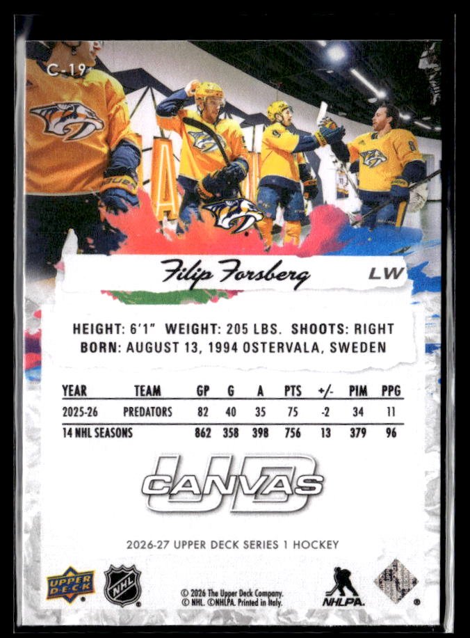 2026-27 Upper Deck Series 1 Hockey Canvas #C-19 Filip Forsberg (2)
