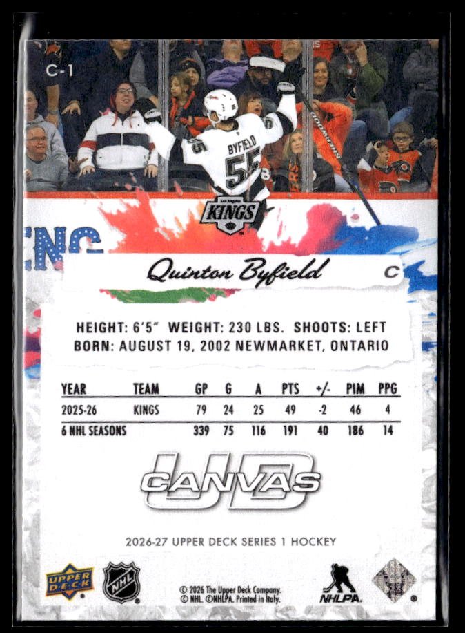 2026-27 Upper Deck Series 1 Hockey Canvas #C-1 Quinton Byfield (2)