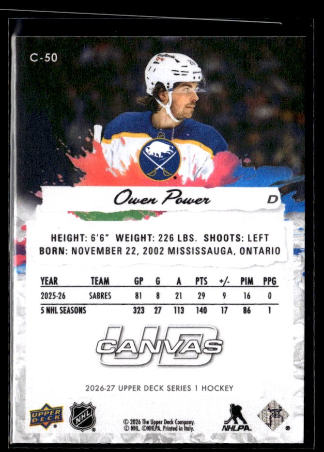 2026-27 Upper Deck Series 1 Hockey Canvas #C-50 Owen Power (2)