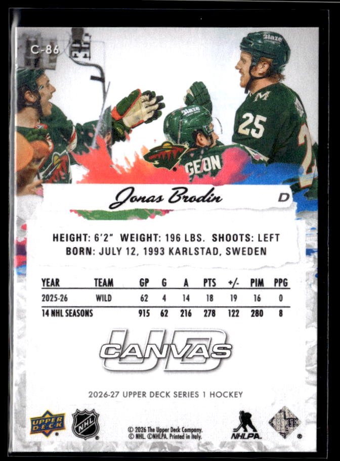2026-27 Upper Deck Series 1 Hockey Canvas #C-86 Jonas Brodin (2)