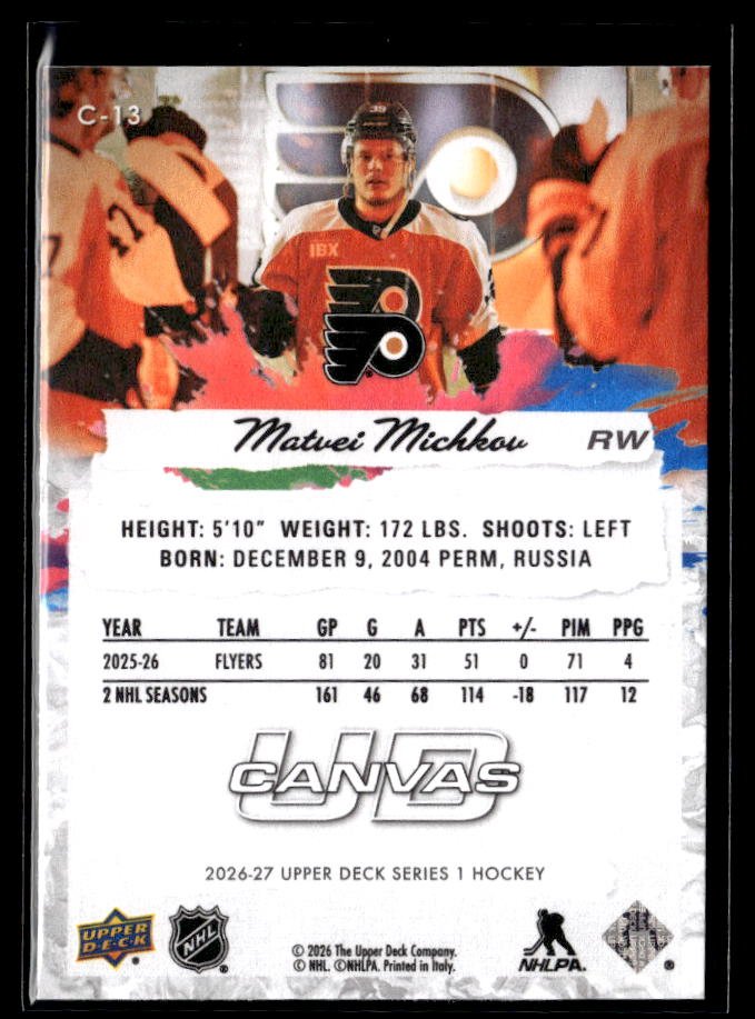 2026-27 Upper Deck Series 1 Hockey Canvas #C-13 Matvei Michkov (2)
