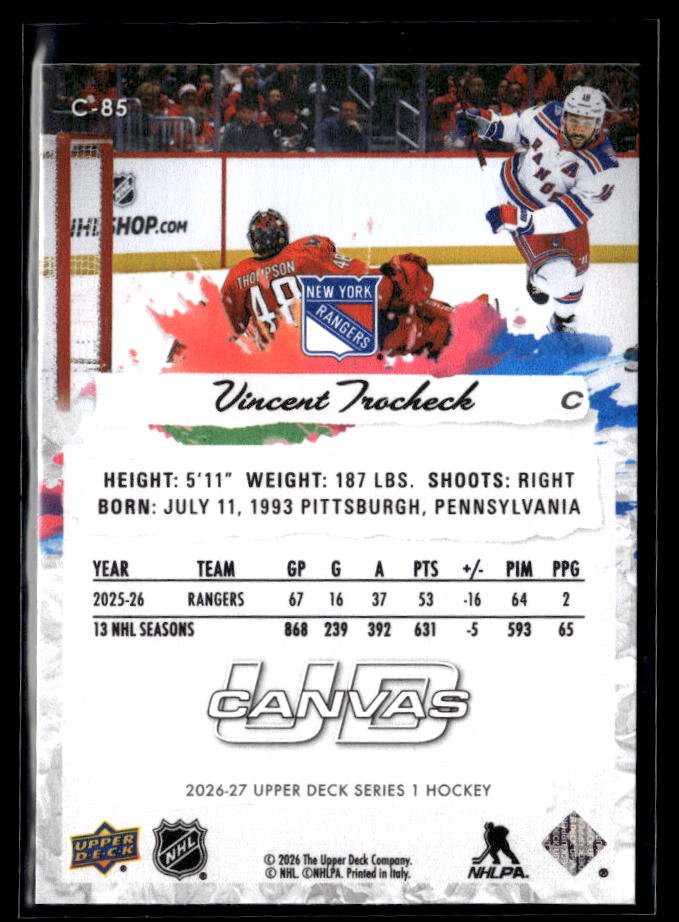 2026-27 Upper Deck Series 1 Hockey Canvas #C-85 Vincent Trocheck (2)