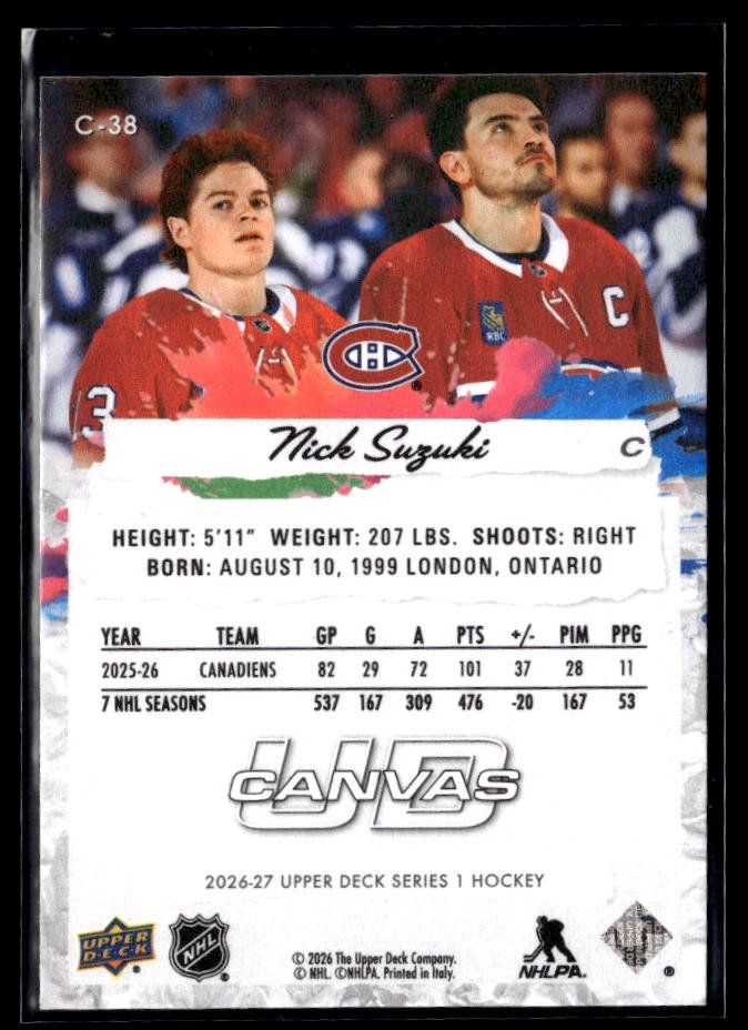 2026-27 Upper Deck Series 1 Hockey Canvas #C-38 Nick Suzuki (2)