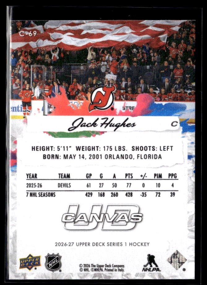 2026-27 Upper Deck Series 1 Hockey Canvas #C-89 Jack Hughes (2)