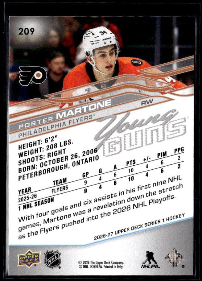 2025-26 Upper Deck Series 1 Hockey Young Guns #209 Porter Martone (2)