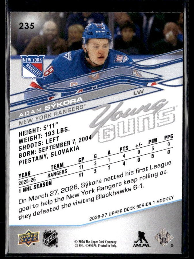 2025-26 Upper Deck Series 1 Hockey Young Guns #235 Adam Sykora (2)
