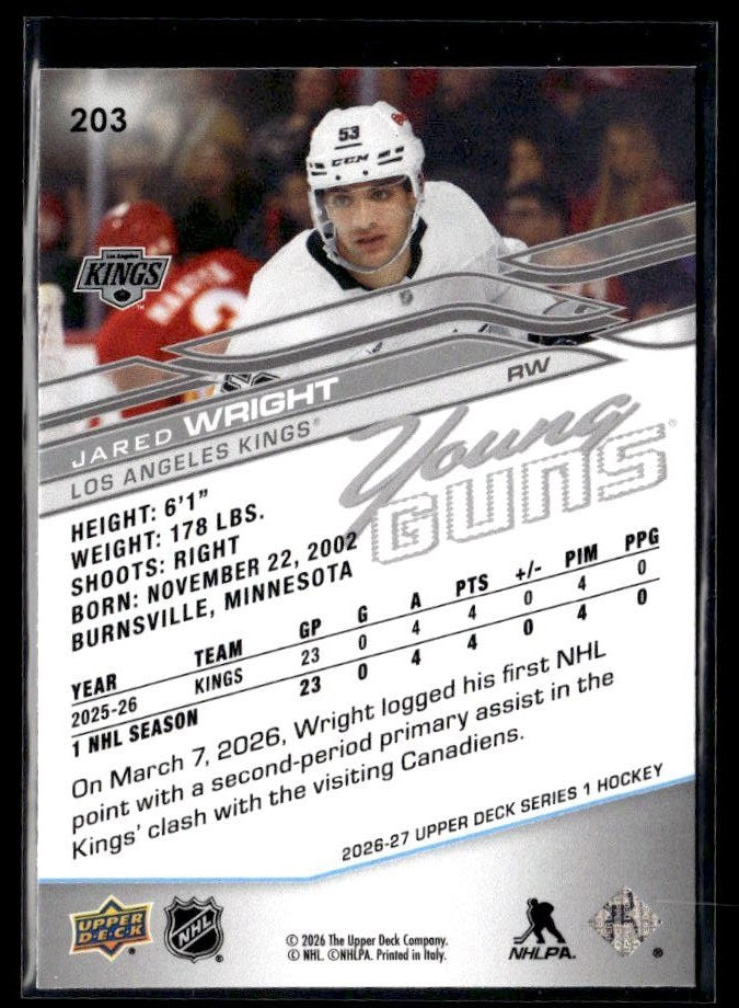 2006-07 Upper Deck Series 1 Hockey Young Guns #203 Jared Wright (2)