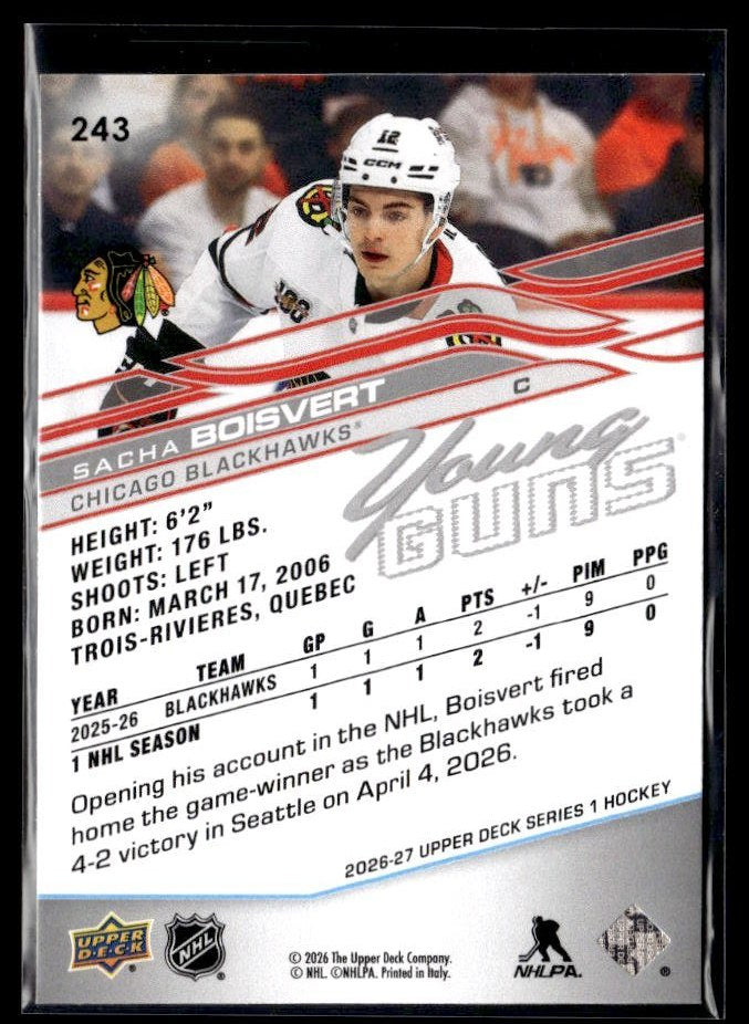 2026-27 Upper Deck Series 1 Hockey Young Guns #243 Sacha Boisvert (2)
