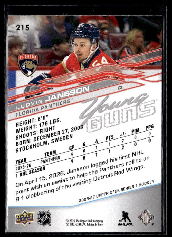 2026-27 Upper Deck Series 1 Hockey Young Guns #215 Ludvig Jansson (2)