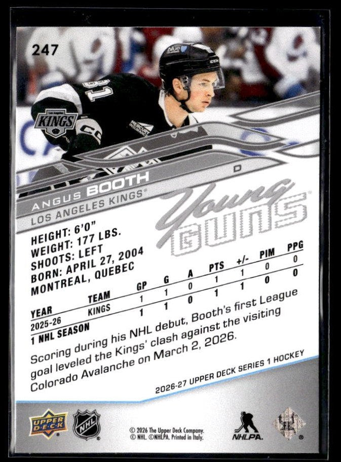 2025-26 Upper Deck Series 1 Hockey Young Guns #247 Angus Booth (2)
