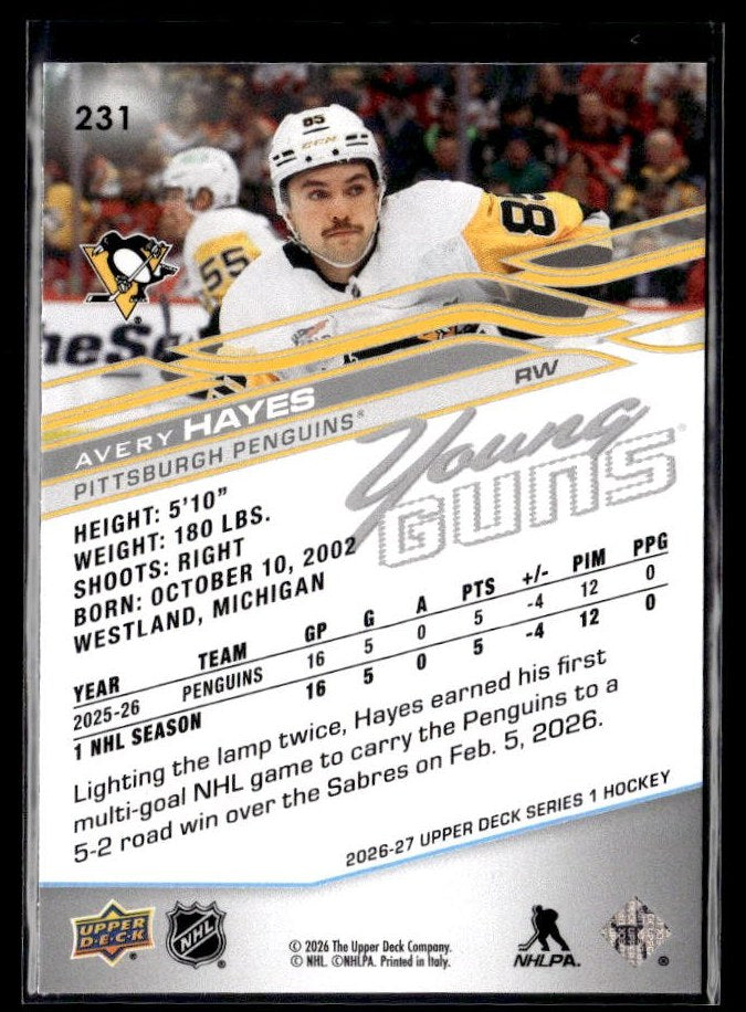 2026-27 Upper Deck Series 1 Hockey #231 Avery Hayes (2)