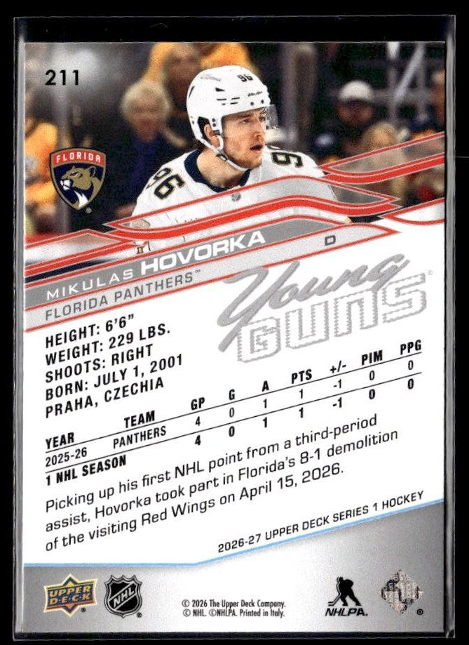 2026-27 Upper Deck Series 1 Hockey Young Guns #211 Mikulas Hovorka (2)