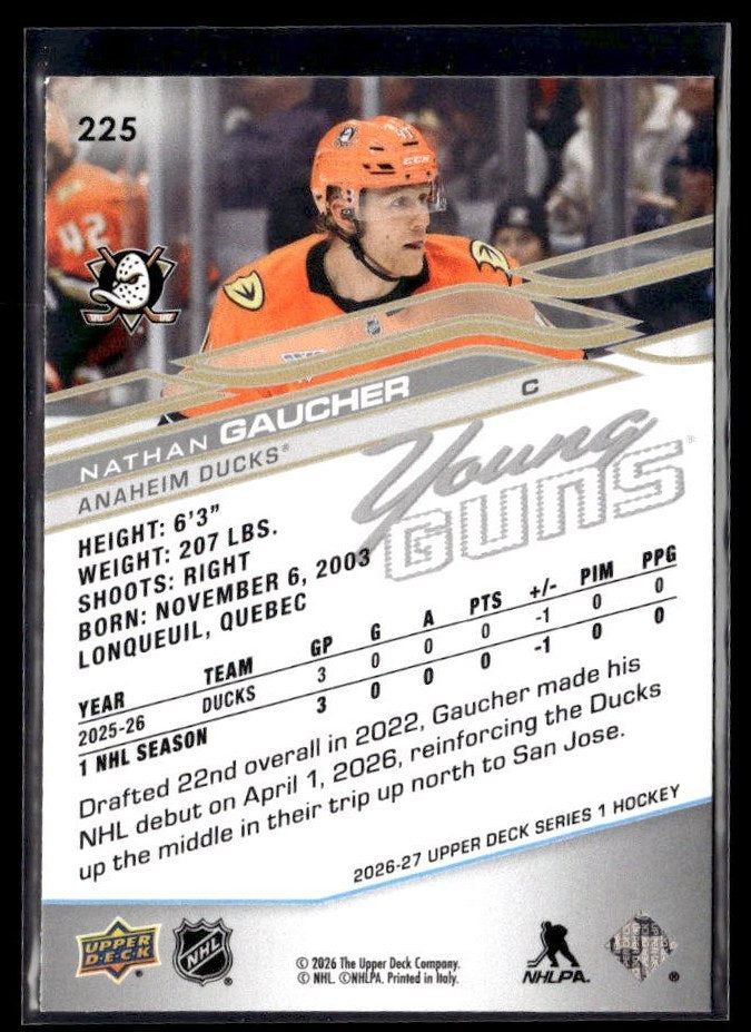 2025-26 Upper Deck Series 1 Hockey Young Guns #225 Nathan Gaucher (2)