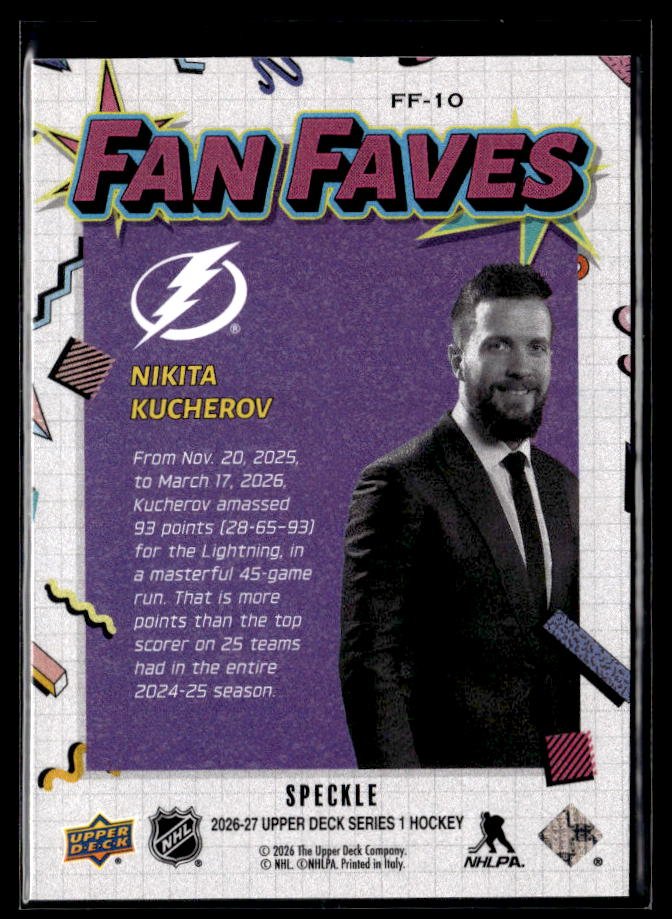 2026-27 Upper Deck Series 1 Hockey Fan Faves Speckle #FF-10 Nikita Kucherov (2)