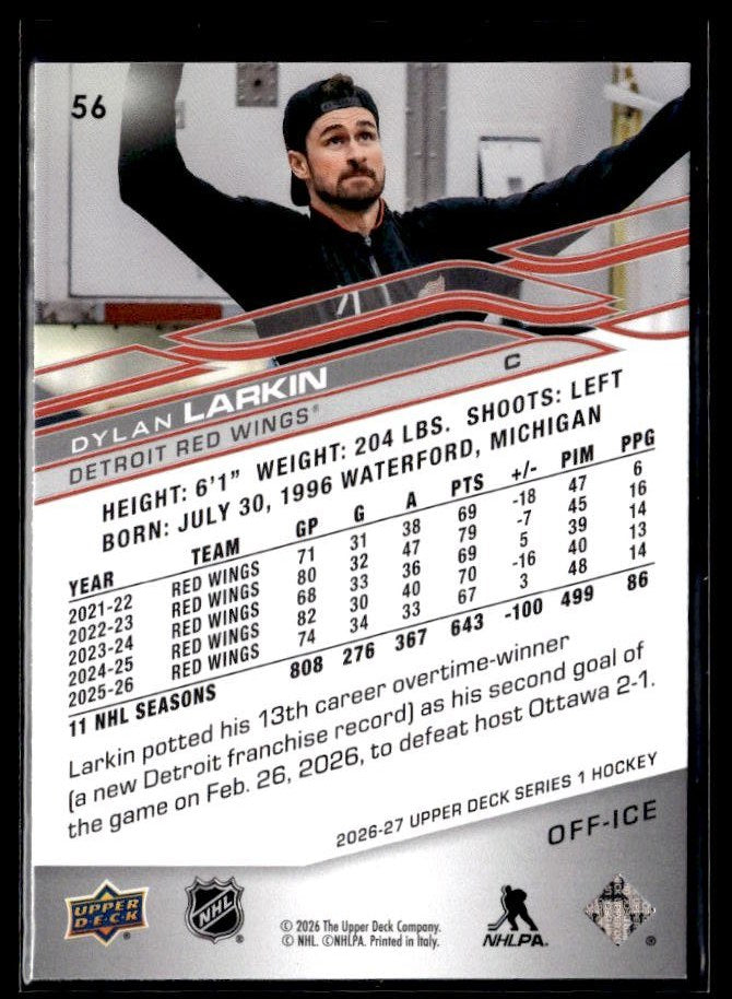 2026-27 Upper Deck Series 1 Hockey Off-Ice #56 Dylan Larkin (2)
