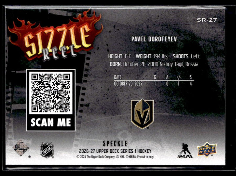 2026-27 Upper Deck Series 1 Hockey Sizzle Reel Speckle #SR-27 Pavel Dorofeyev (2)
