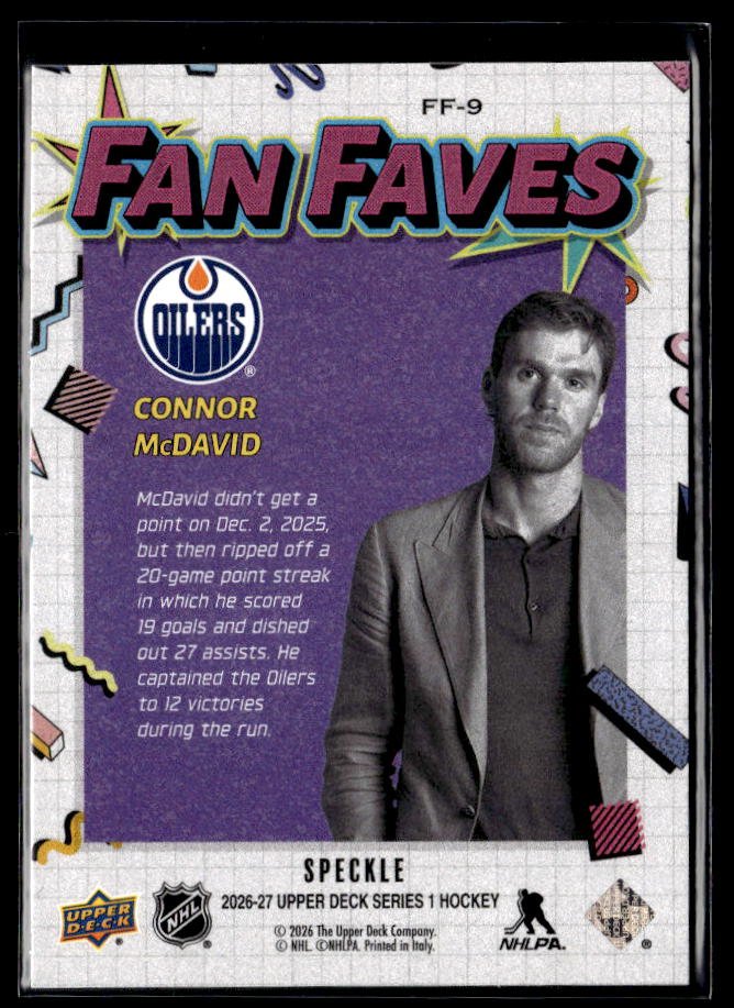 2026-27 Upper Deck Series 1 Hockey Fan Faves #FF-9 Connor McDavid (2)