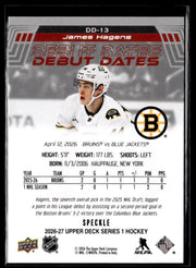 2026-27 Upper Deck Series 1 Hockey Debut Dates Speckle #DD-13 James Hagens RC (2)