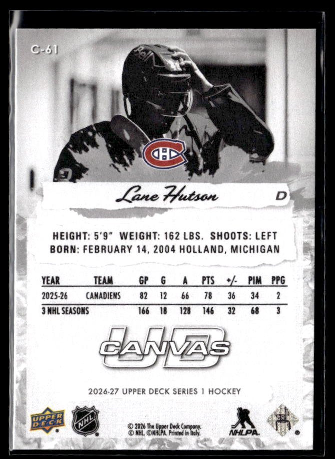2026-27 Upper Deck Series 1 Black & White Canvas #C-61 Lane Hutson (2)