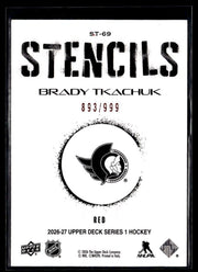 2026-27 Upper Deck Series 1 Hockey Stencils Red #ST-69 Brady Tkachuk /999 (2)