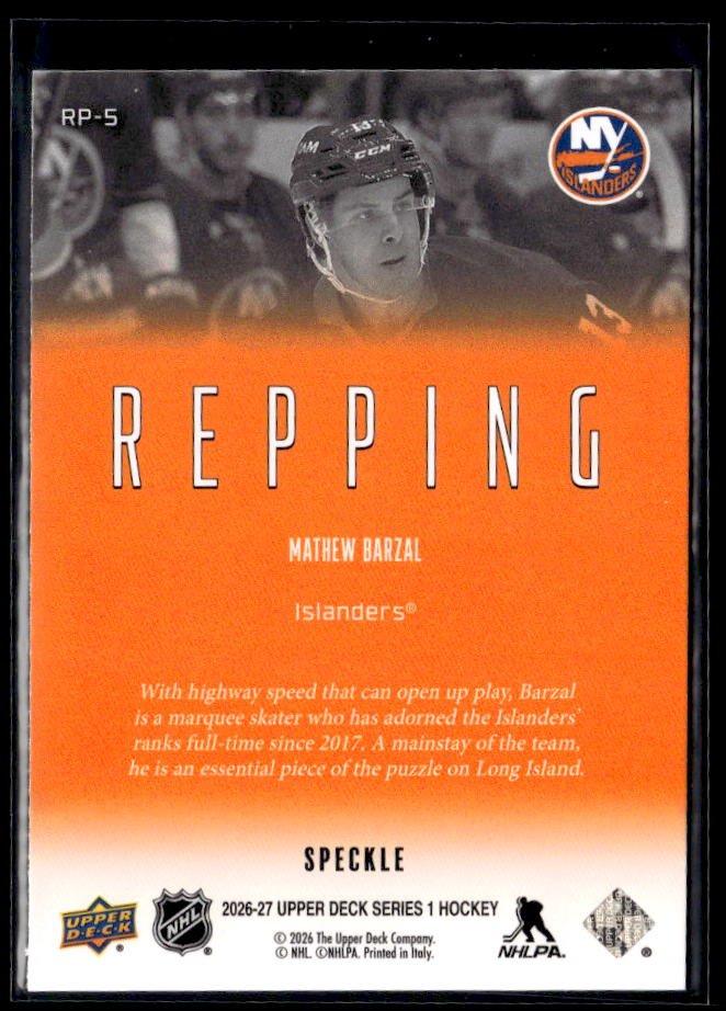 2026-27 Upper Deck Series 1 Hockey Repping Speckle #RP-5 Mathew Barzal (2)