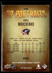 2026-27 Upper Deck Series 1 Hockey UD Portraits Speckle #P-25 Kirill Marchenko (2)