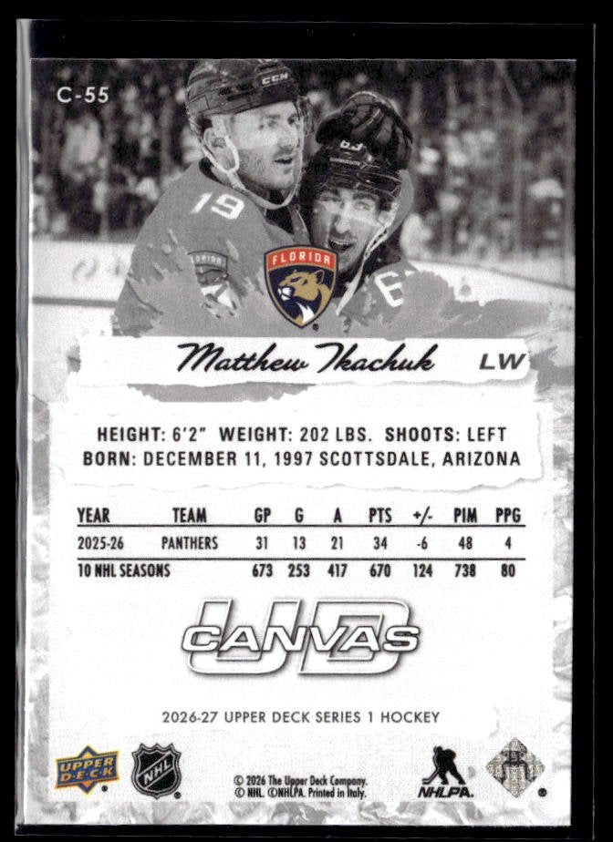 2026-27 Upper Deck Series 1 Hockey Canvas Black & White #C-55 Matthew Tkachuk (2)