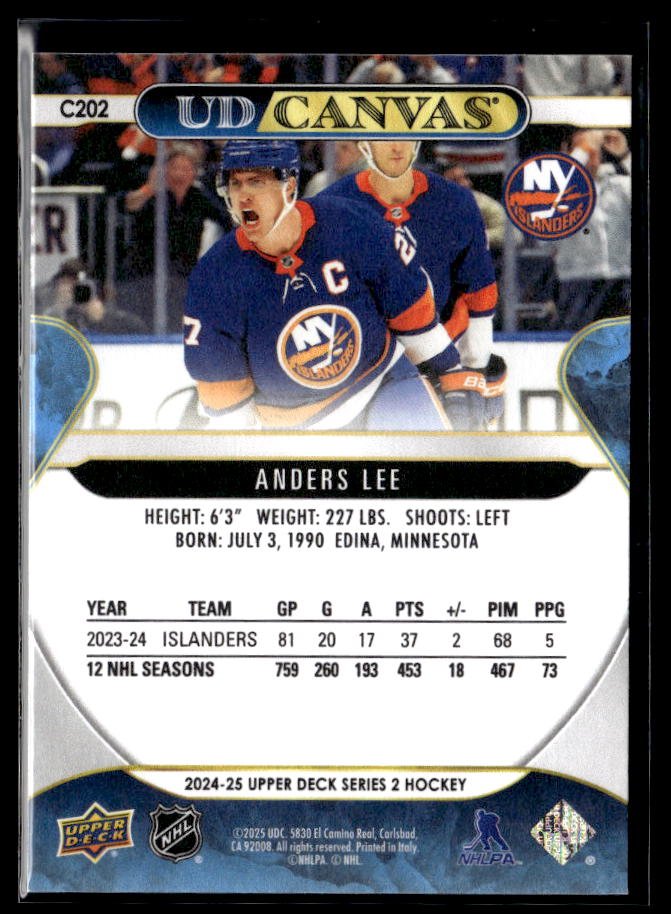 2024-25 Upper Deck Series 2 Hockey Canvas #C202 Anders Lee (2)