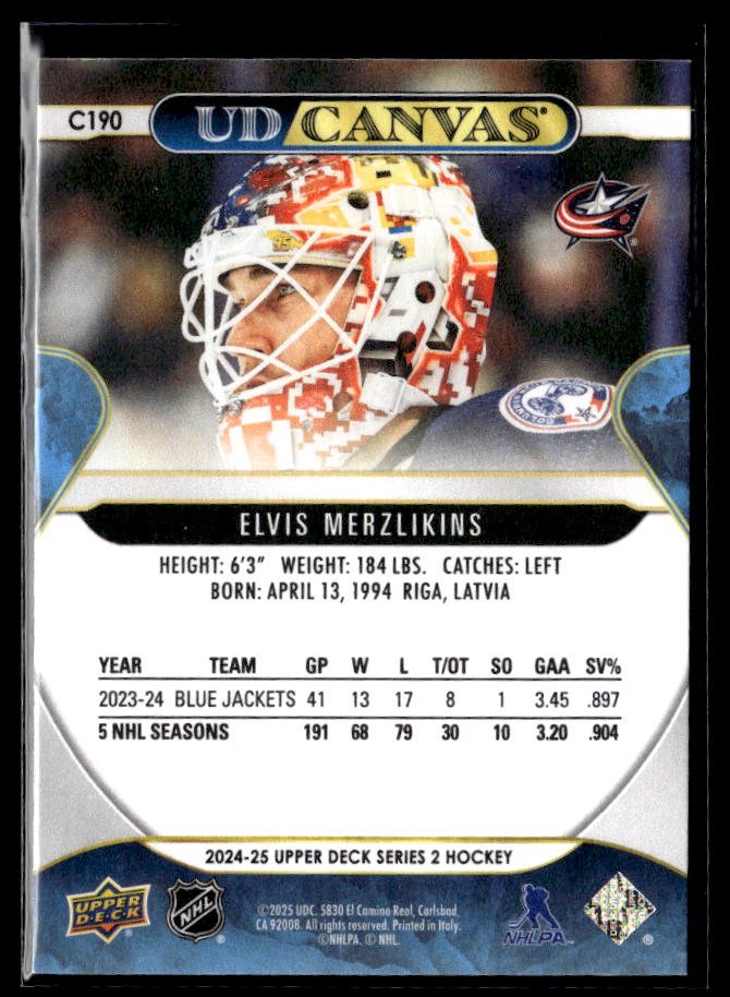 2024-25 Upper Deck Series 2 Hockey Canvas #C190 Elvis Merzlikins (2)