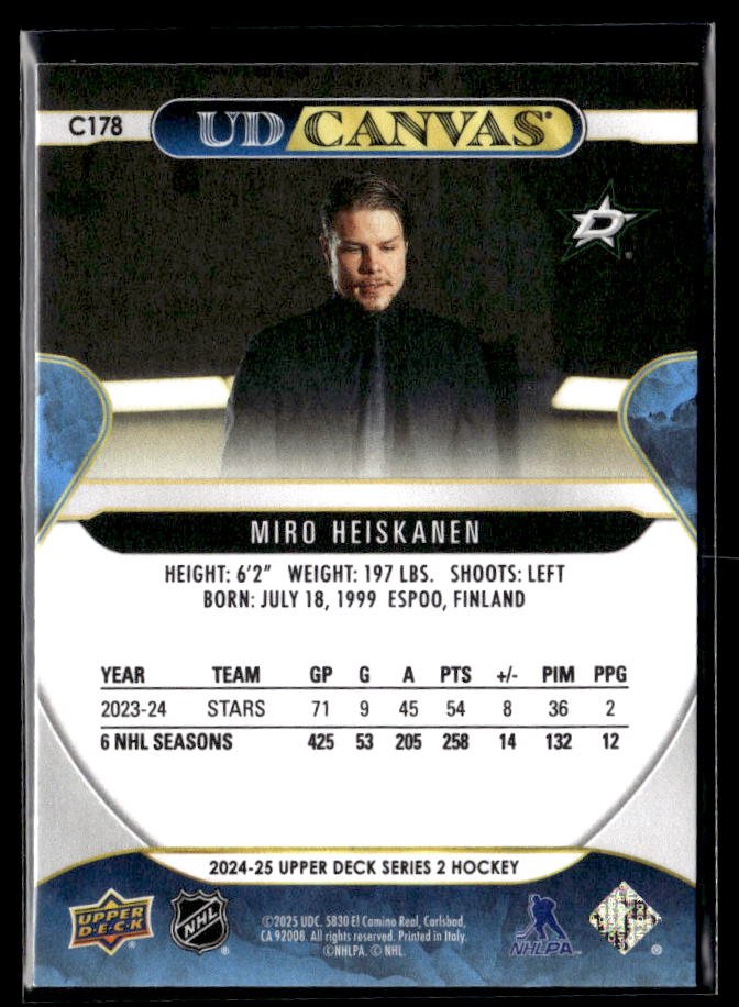 2024-25 Upper Deck Series 2 Hockey Canvas #C178 Miro Heiskanen (2)